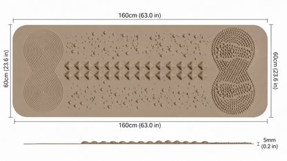 QILATES Qi Wellness Mat acupressure mat with zoned energy nodes — Qi-flow swirl, spine column and reflexology foot pads