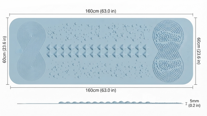 QILATES Qi Wellness Mat acupressure mat with zoned energy nodes — Qi-flow swirl, spine column and reflexology foot pads