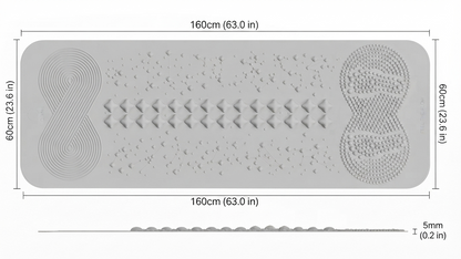 QILATES Qi Wellness Mat acupressure mat with zoned energy nodes — Qi-flow swirl, spine column and reflexology foot pads